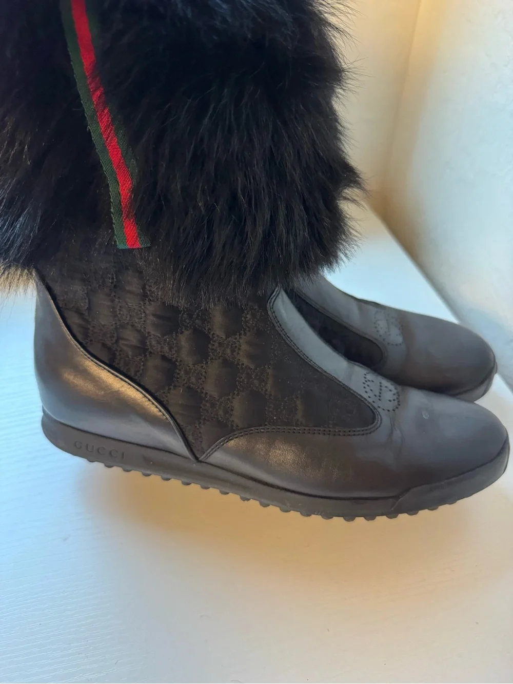 Gucci Women’s Black Fur Trim Tall Boots Size 38 / US 8 – Needs Sole Repair